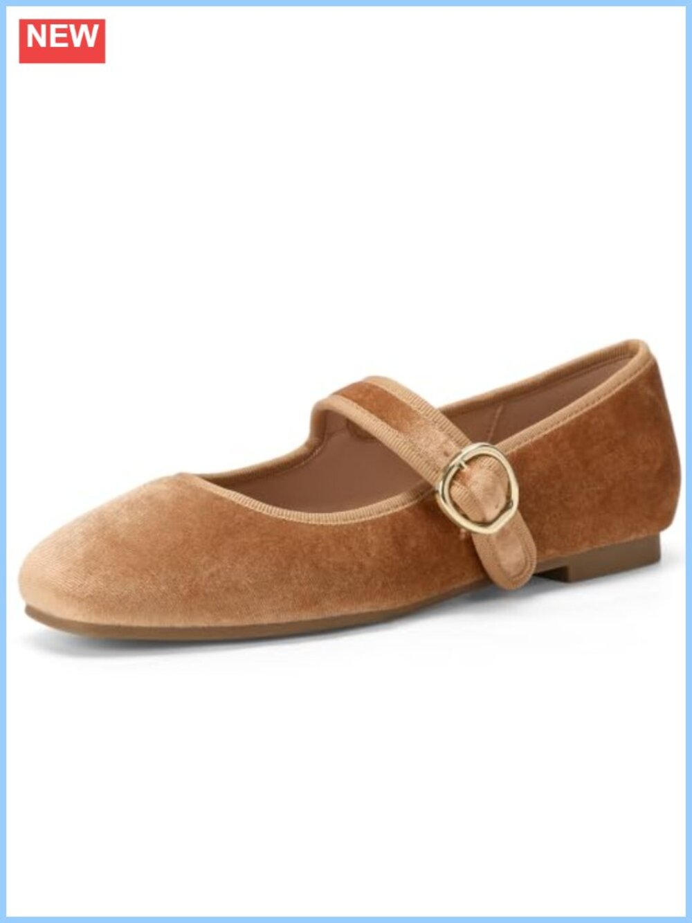 Mary Jane Ballet Flats Women Square Toe Velvet Adjustable Buckle Memory Foam